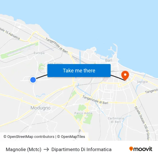 Magnolias (MCTC) to Computer Science Department map