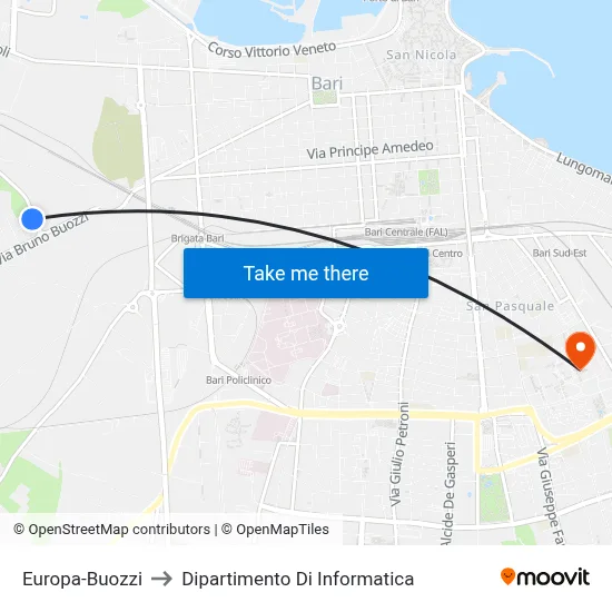 Europa-Buozzi to Computer Science Department map
