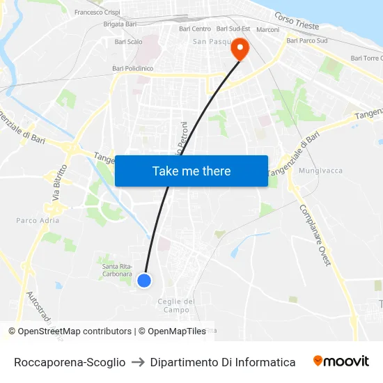 Roccaporena-Rock to Computer Science Department map