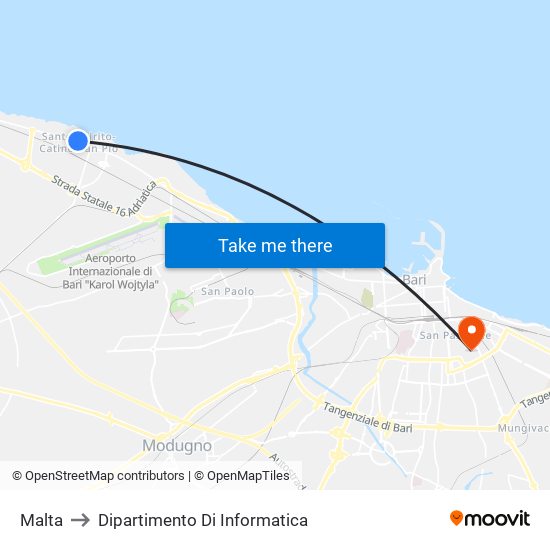 Malta to Dipartimento Di Informatica map