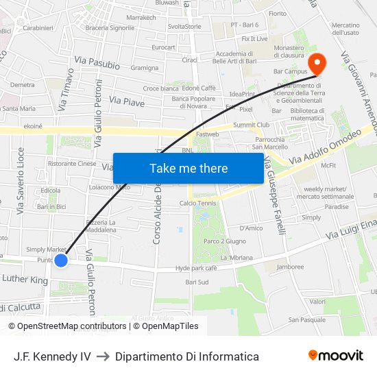 J.F. Kennedy  IV to Dipartimento Di Informatica map