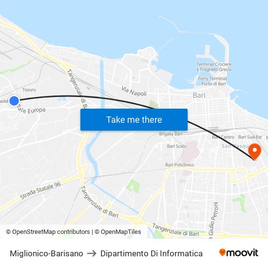 Miglionico-Barisano to Dipartimento Di Informatica map