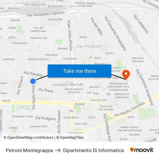 Petroni-Montegrappa to Dipartimento Di Informatica map