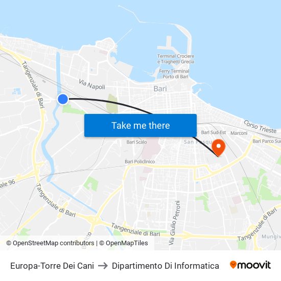 Europa-Torre Dei Cani to Dipartimento Di Informatica map