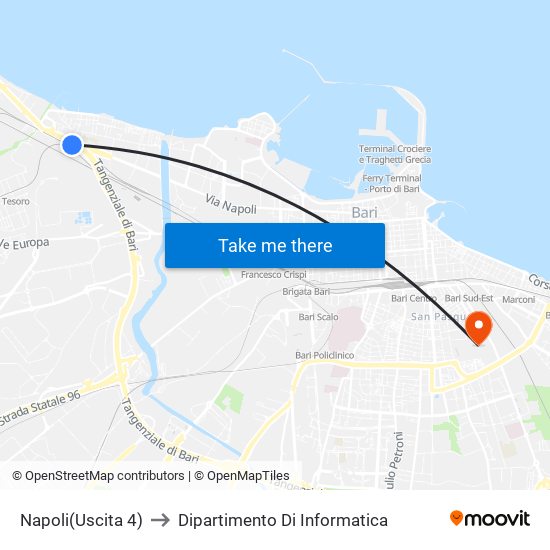 Napoli(Uscita 4) to Dipartimento Di Informatica map
