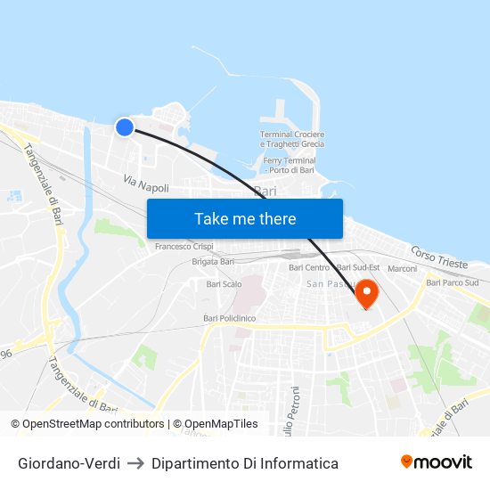 Giordano-Verdi to Dipartimento Di Informatica map