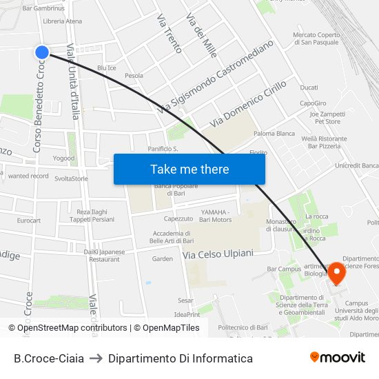 B.Croce-Ciaia to Dipartimento Di Informatica map