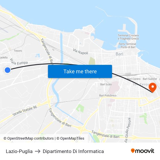 Lazio-Puglia to Dipartimento Di Informatica map