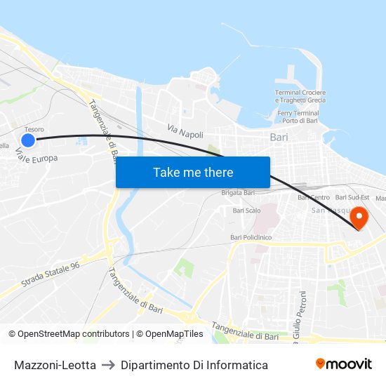 Mazzoni-Leotta to Dipartimento Di Informatica map
