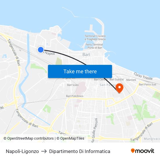 Napoli-Ligonzo to Dipartimento Di Informatica map