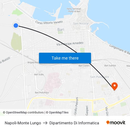 Napoli-Monte Lungo to Dipartimento Di Informatica map