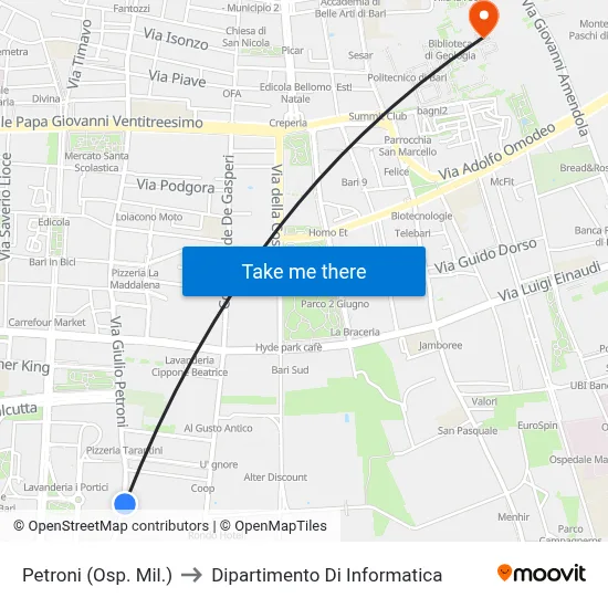Petroni (Military Hospital) to Computer Science Department map