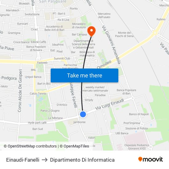 Einaudi-Fanelli to Dipartimento Di Informatica map