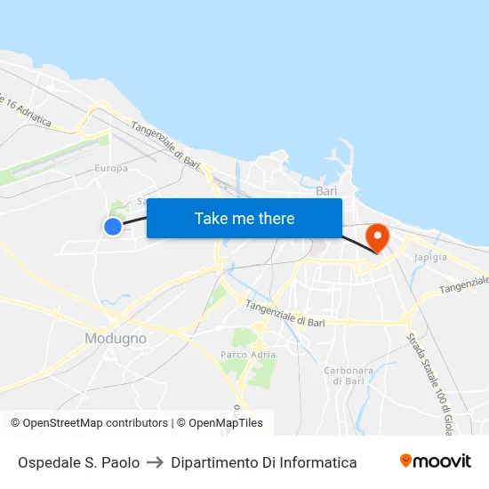 San Paolo Hospital to Computer Science Department map