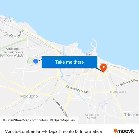 Veneto-Lombardia to Computer Science Department map