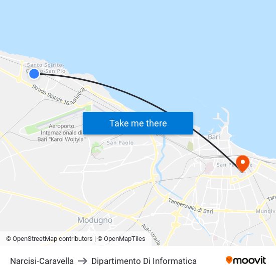 Narcisi-Caravella to Dipartimento Di Informatica map