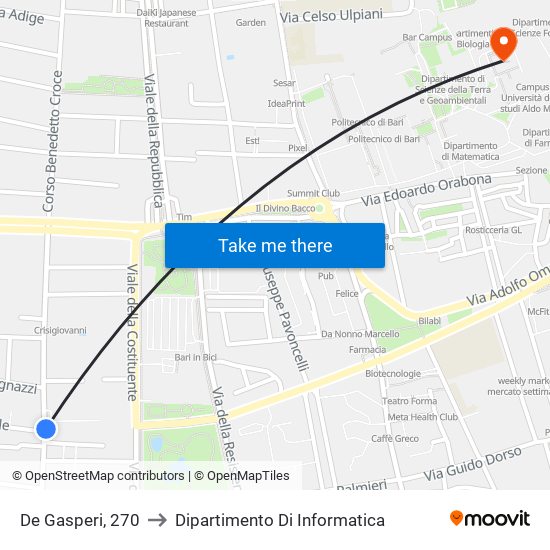 De Gasperi, 270 to Dipartimento Di Informatica map