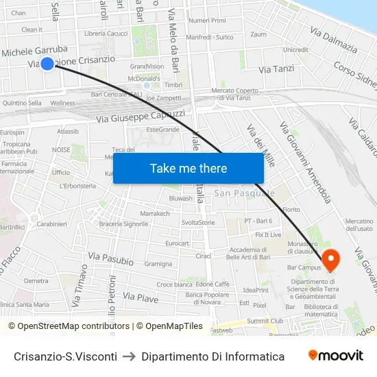 Crisanzio-S.Visconti to Computer Science Department map