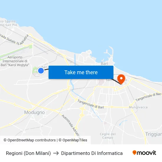 Regioni (Don Milani) to Computer Science Department map