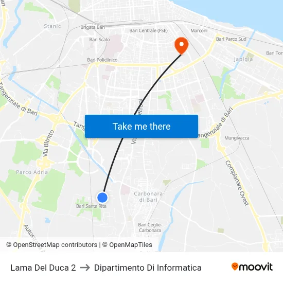 Lama Del Duca 2 to Computer Science Department map