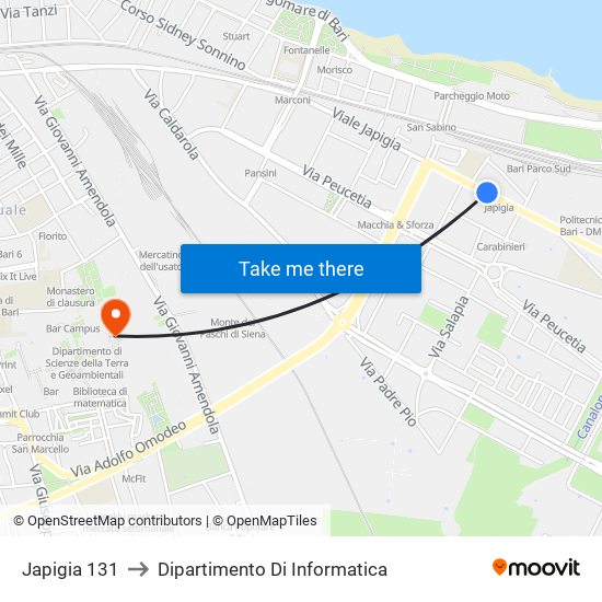 Japigia 131 to Dipartimento Di Informatica map
