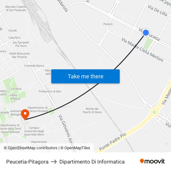 Peucetia-Pitagora to Dipartimento Di Informatica map