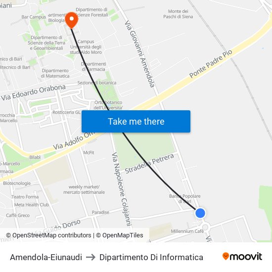 Amendola-Eiunaudi to Dipartimento Di Informatica map