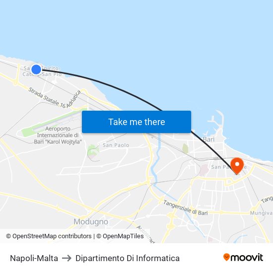 Napoli-Malta to Dipartimento Di Informatica map