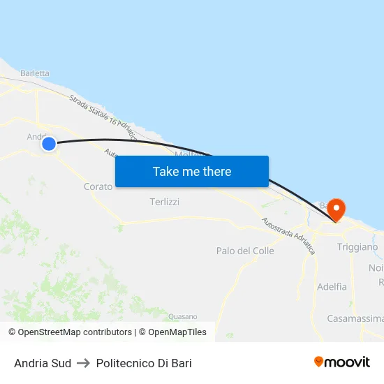 South Andria to Polytechnic of Bari map