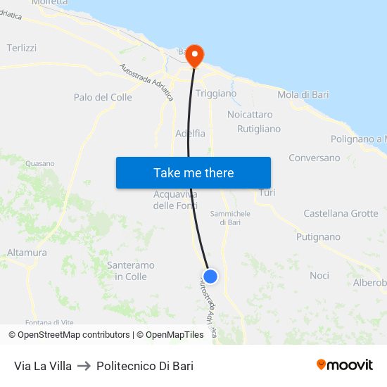 Via La Villa to Politecnico Di Bari map