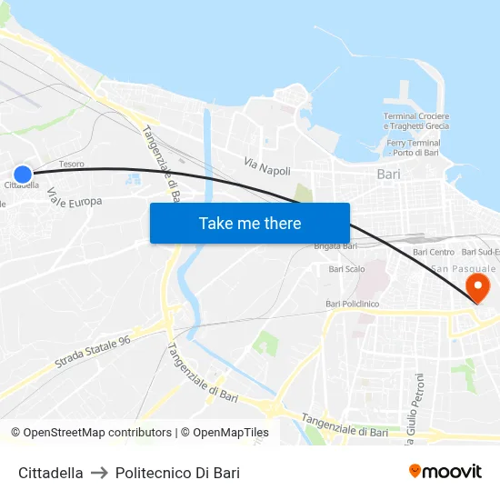 Cittadella to Politecnico Di Bari map
