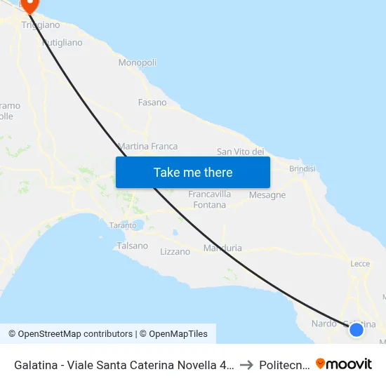 Galatina - Viale Santa Caterina Novella 42 (Classical High School/Near Hospital) to Polytechnic of Bari map