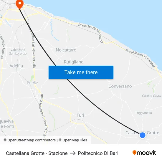 Castellana Grotte - Stazione to Politecnico Di Bari map