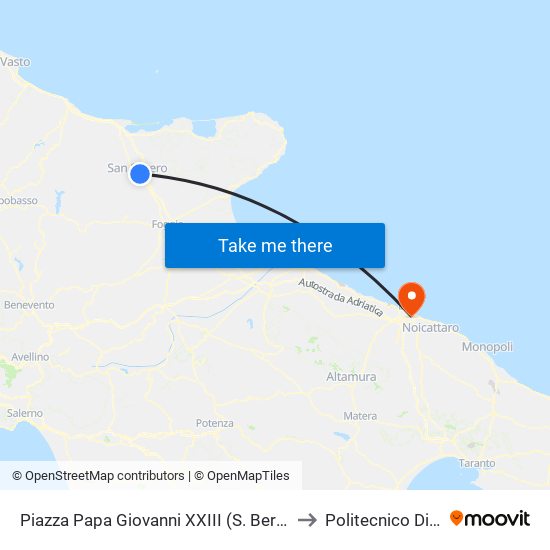 Piazza Papa Giovanni XXIII (S. Bernardino) to Politecnico Di Bari map
