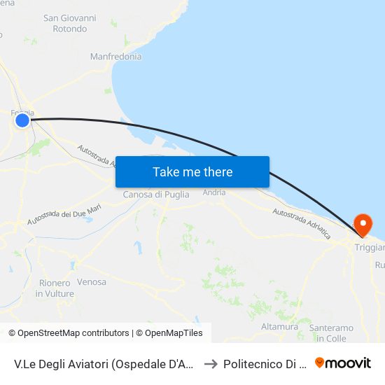 V.Le Degli Aviatori (Ospedale D'Avanzo) to Politecnico Di Bari map