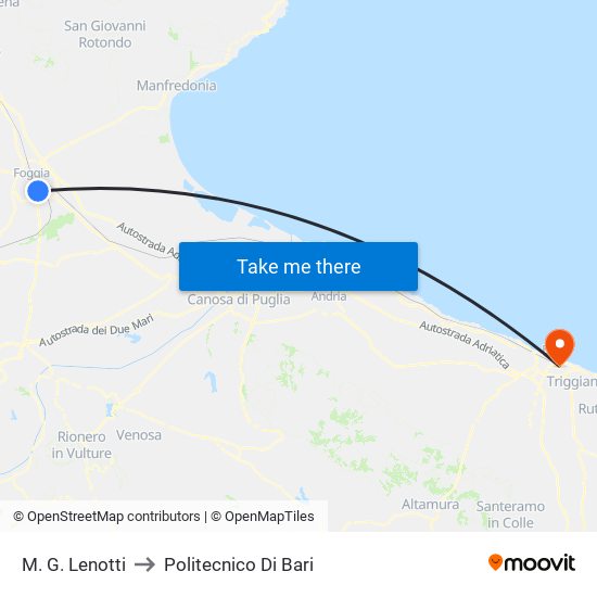 M. G. Lenotti to Politecnico Di Bari map