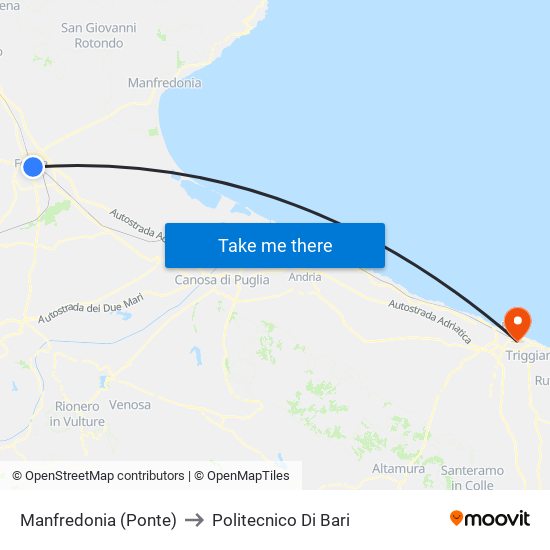 Manfredonia (Ponte) to Politecnico Di Bari map