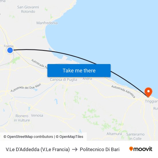 V.Le D'Addedda (V.Le Francia) to Politecnico Di Bari map