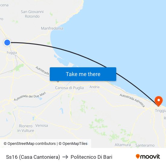 Ss16 (Casa Cantoniera) to Politecnico Di Bari map