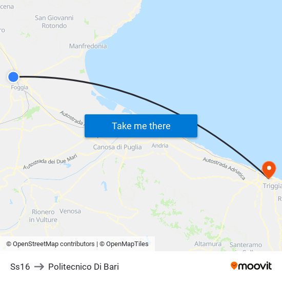 Ss16 to Politecnico Di Bari map