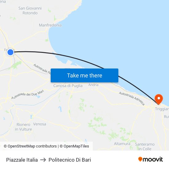 Piazzale Italia to Politecnico Di Bari map