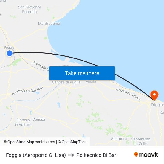 Foggia (Aeroporto G. Lisa) to Politecnico Di Bari map