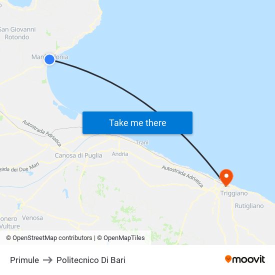 Primule to Politecnico Di Bari map