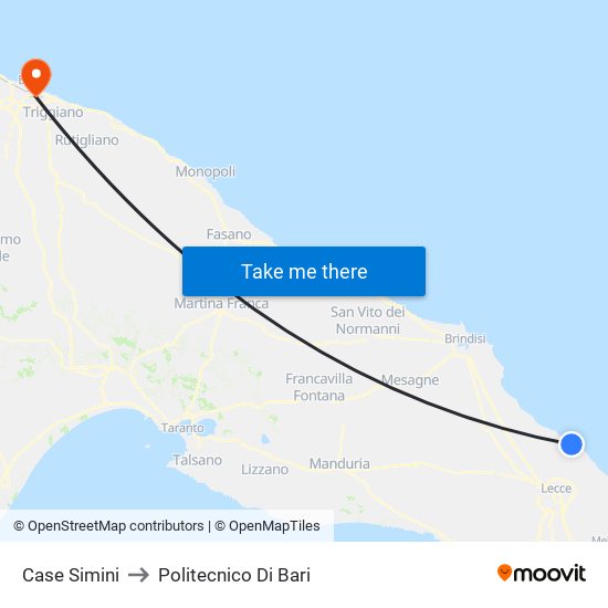 Case Simini to Politecnico Di Bari map