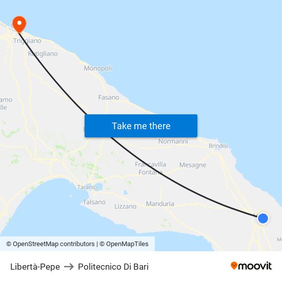 Libertà-Pepe to Politecnico Di Bari map