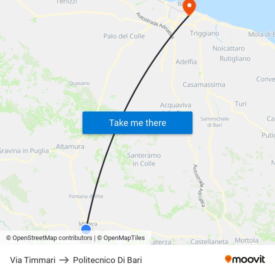 Via Timmari to Politecnico Di Bari map