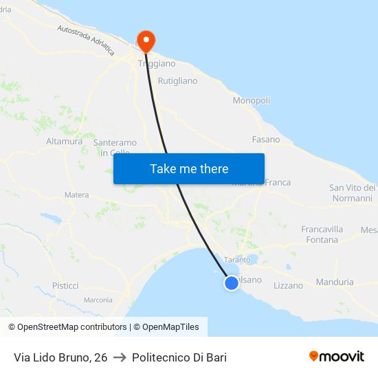Via Lido Bruno, 26 to Politecnico Di Bari map