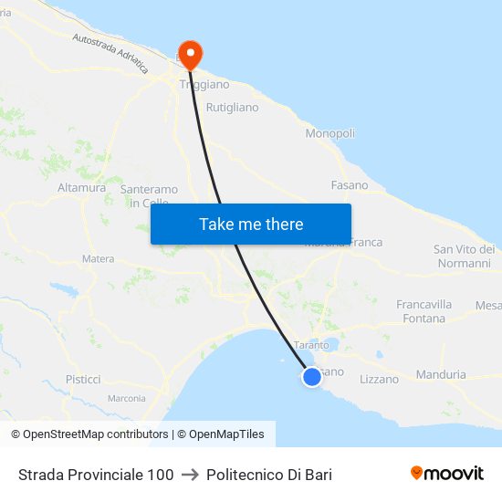 Strada Provinciale 100 to Politecnico Di Bari map