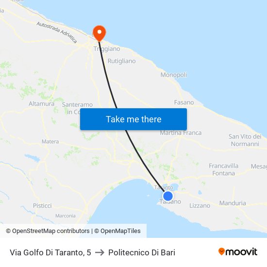Via Golfo Di Taranto, 5 to Politecnico Di Bari map