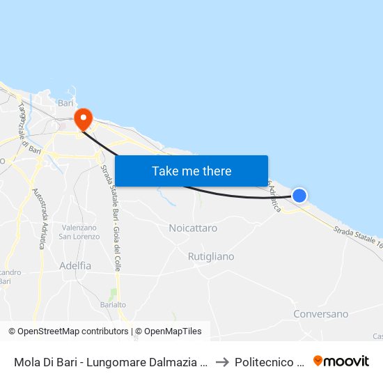 Mola Di Bari - Lungomare Dalmazia (Fermata Fse) to Politecnico Di Bari map